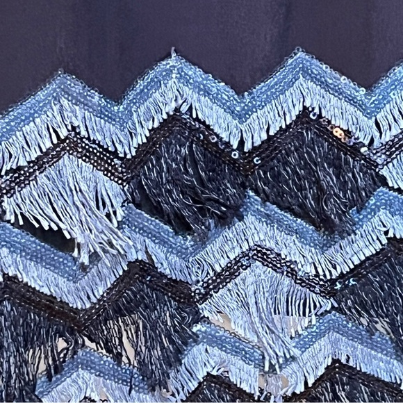 Maeve Anthropologie Size 12 Festivity Swing Dress Navy Blue Fringe Sleeveless - Picture 6 of 11